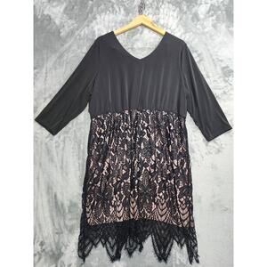 Maurices Dress Womens 2 2X Black V-Neck Deep‎ V-Back 3/4 Sleeve Lace Cocktail